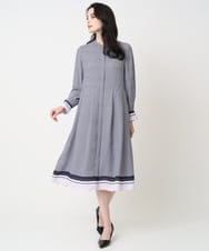 PRECD04690 CHRISTIAN AUJARD(クリスチャン・オジャール) 棒タイ付プリントワンピース ネイビー系