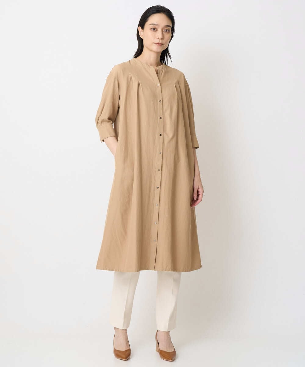 PREGA45500 CHRISTIAN AUJARD(クリスチャン・オジャール) タックデザインワンピース ライトブラウンB