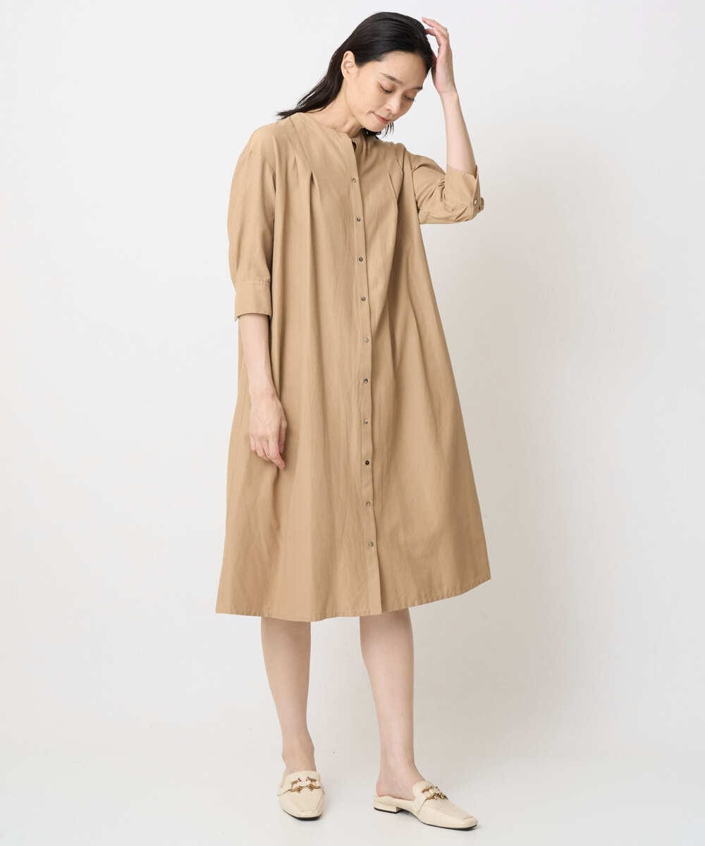 PREGA45500 CHRISTIAN AUJARD(クリスチャン・オジャール) タックデザインワンピース ライトブラウンB