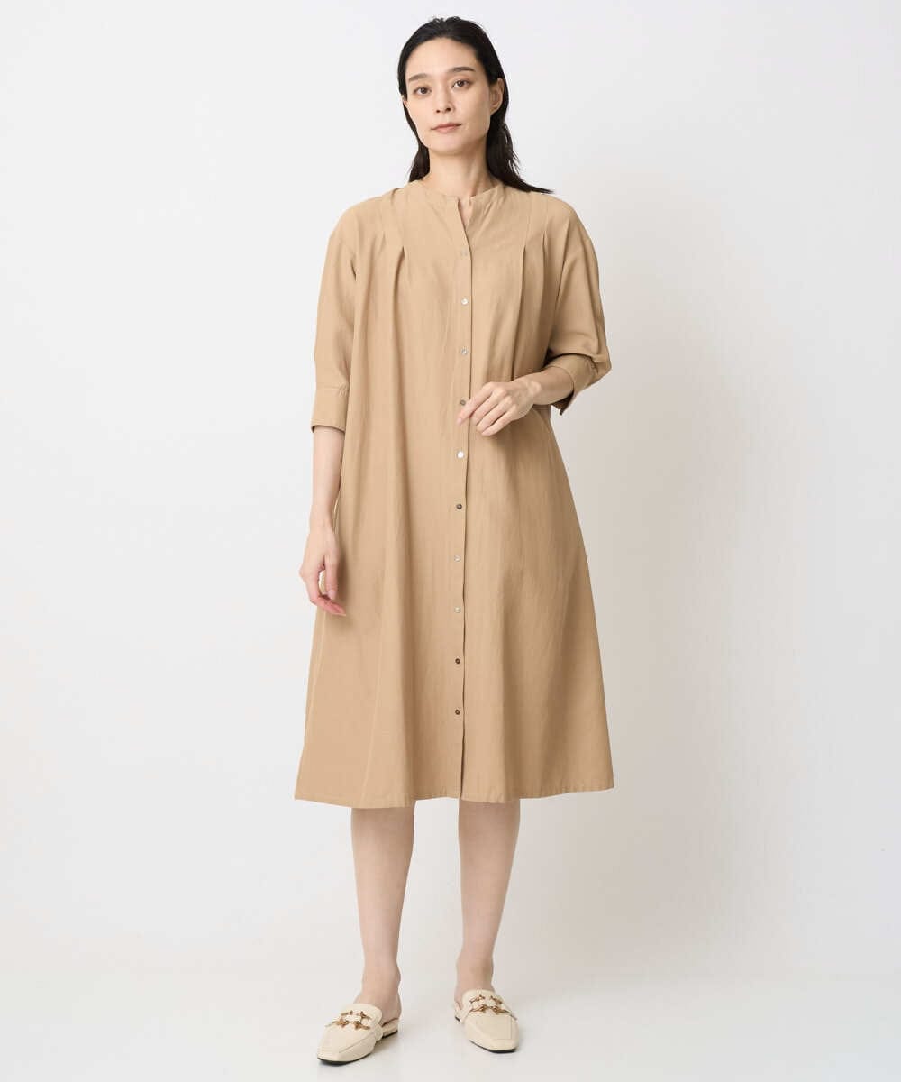 PREGA45500 CHRISTIAN AUJARD(クリスチャン・オジャール) タックデザインワンピース ライトブラウンB