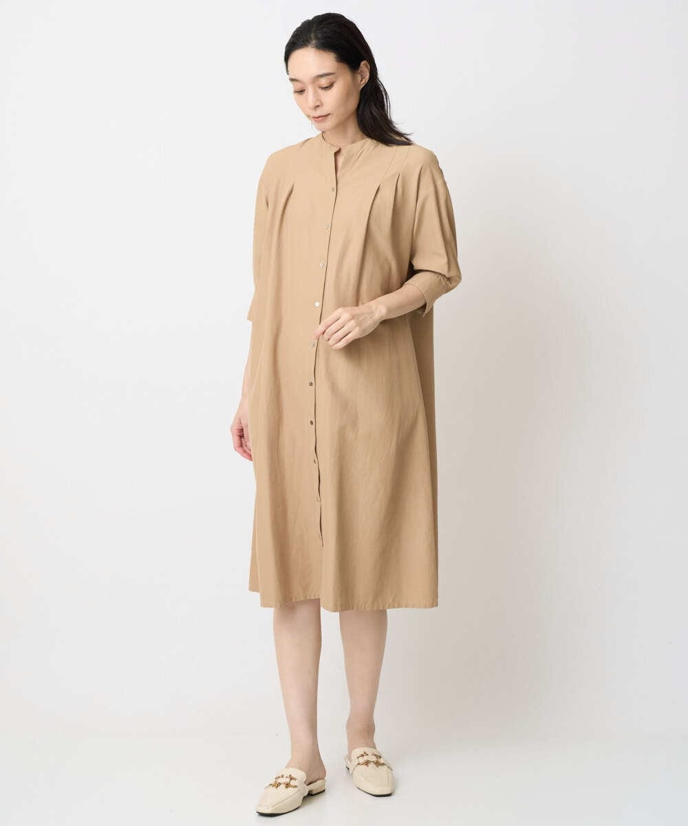 PREGA45500 CHRISTIAN AUJARD(クリスチャン・オジャール) タックデザインワンピース ライトブラウンB