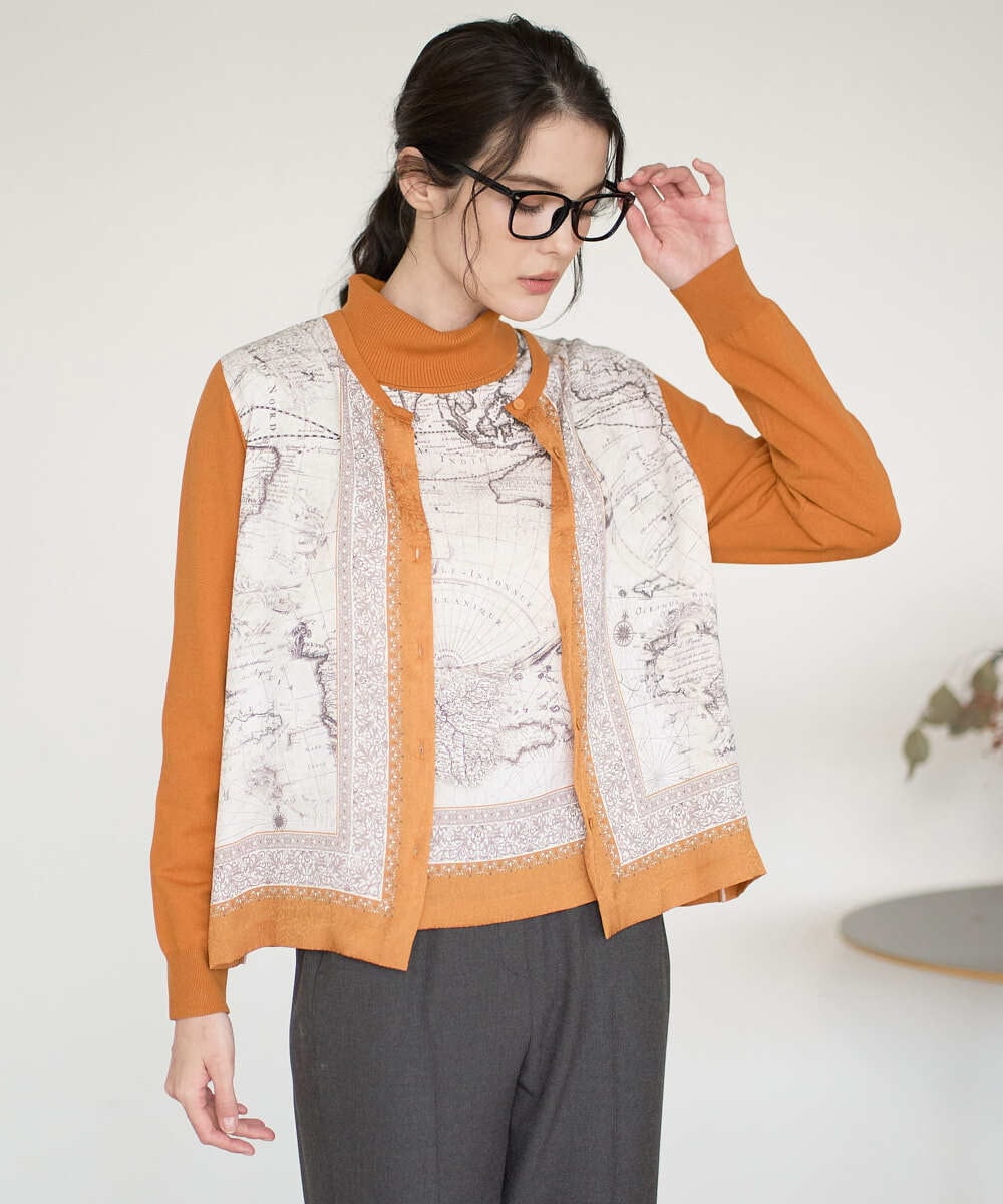 PRFAD32360 CHRISTIAN AUJARD(クリスチャン・オジャール) [アンサンブル対応]アートプリントドッキングニット ベージュ×オレンジ