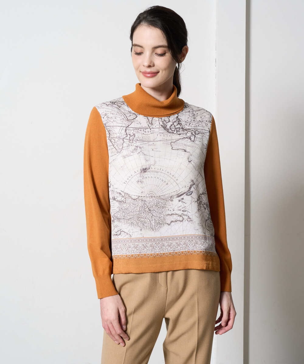 PRFAD32360 CHRISTIAN AUJARD(クリスチャン・オジャール) [アンサンブル対応]アートプリントドッキングニット ベージュ×オレンジ