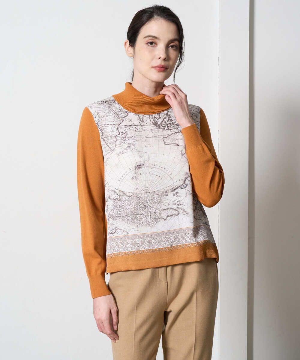 PRFAD32360 CHRISTIAN AUJARD(クリスチャン・オジャール) [アンサンブル対応]アートプリントドッキングニット ベージュ×オレンジ