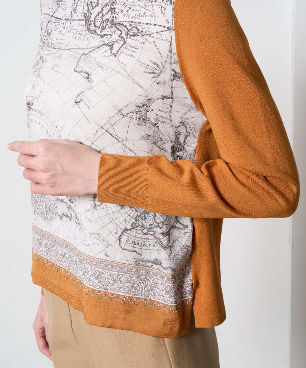 PRFAD32360 CHRISTIAN AUJARD(クリスチャン・オジャール) [アンサンブル対応]アートプリントドッキングニット ベージュ×オレンジ