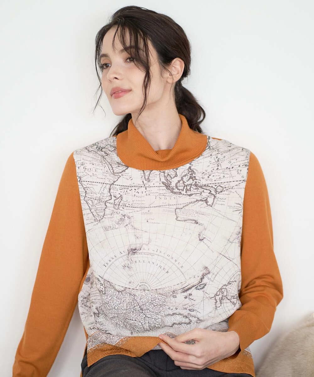 PRFAD32360 CHRISTIAN AUJARD(クリスチャン・オジャール) [アンサンブル対応]アートプリントドッキングニット ベージュ×オレンジ