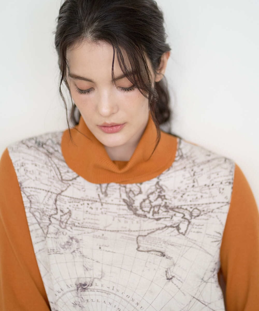 PRFAD32360 CHRISTIAN AUJARD(クリスチャン・オジャール) [アンサンブル対応]アートプリントドッキングニット ベージュ×オレンジ