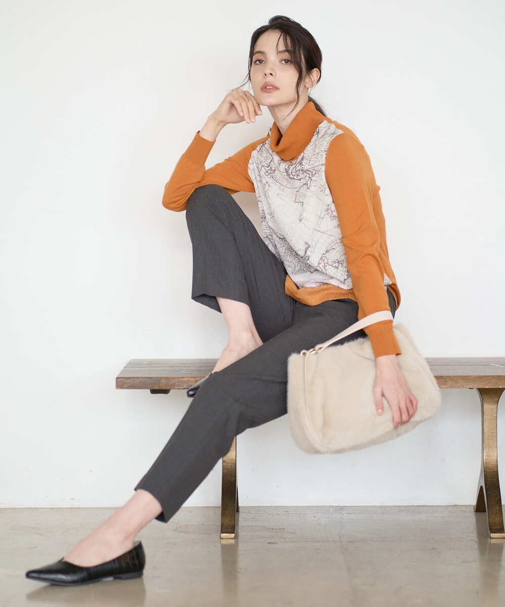 PRFAD32360 CHRISTIAN AUJARD(クリスチャン・オジャール) [アンサンブル対応]アートプリントドッキングニット ベージュ×オレンジ