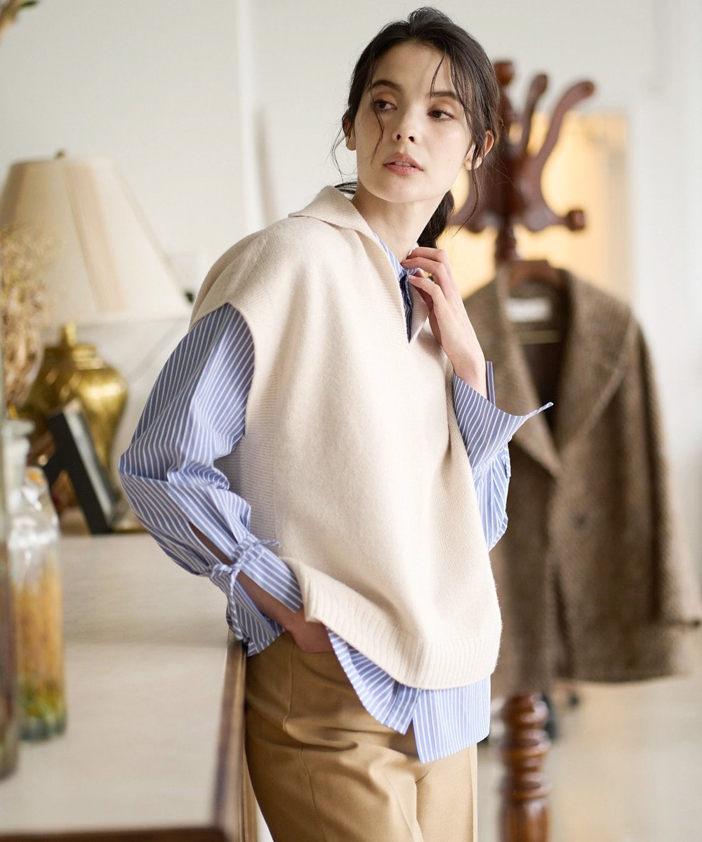 PRFAD33330 CHRISTIAN AUJARD(クリスチャン・オジャール) ホールガーメントニットベスト アイボリー