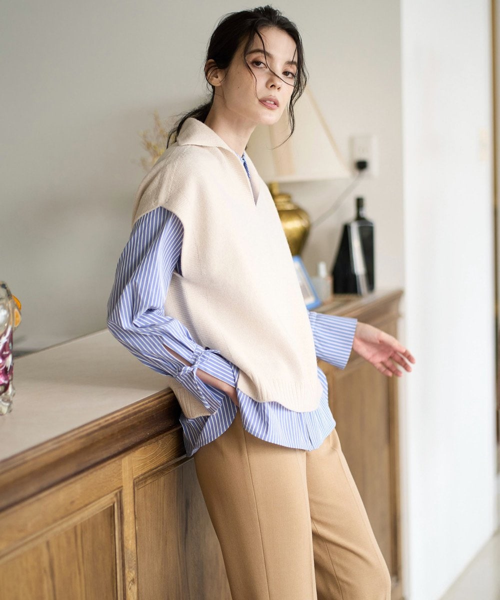 PRFAD33330 CHRISTIAN AUJARD(クリスチャン・オジャール) ホールガーメントニットベスト アイボリー