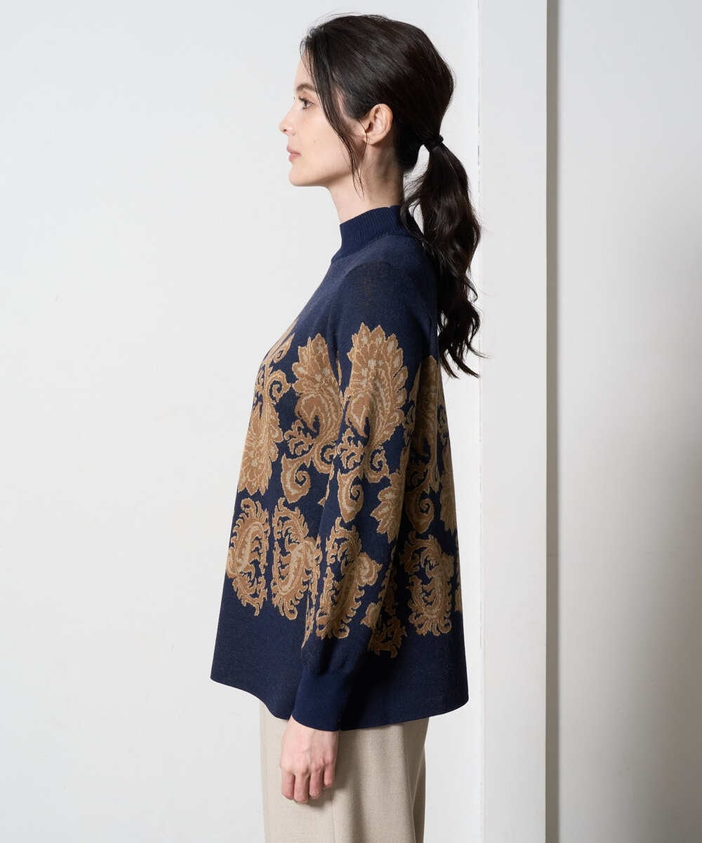 PRFAD45430 CHRISTIAN AUJARD(クリスチャン・オジャール) ペイズリージャガードニット ネイビー×ブラウン