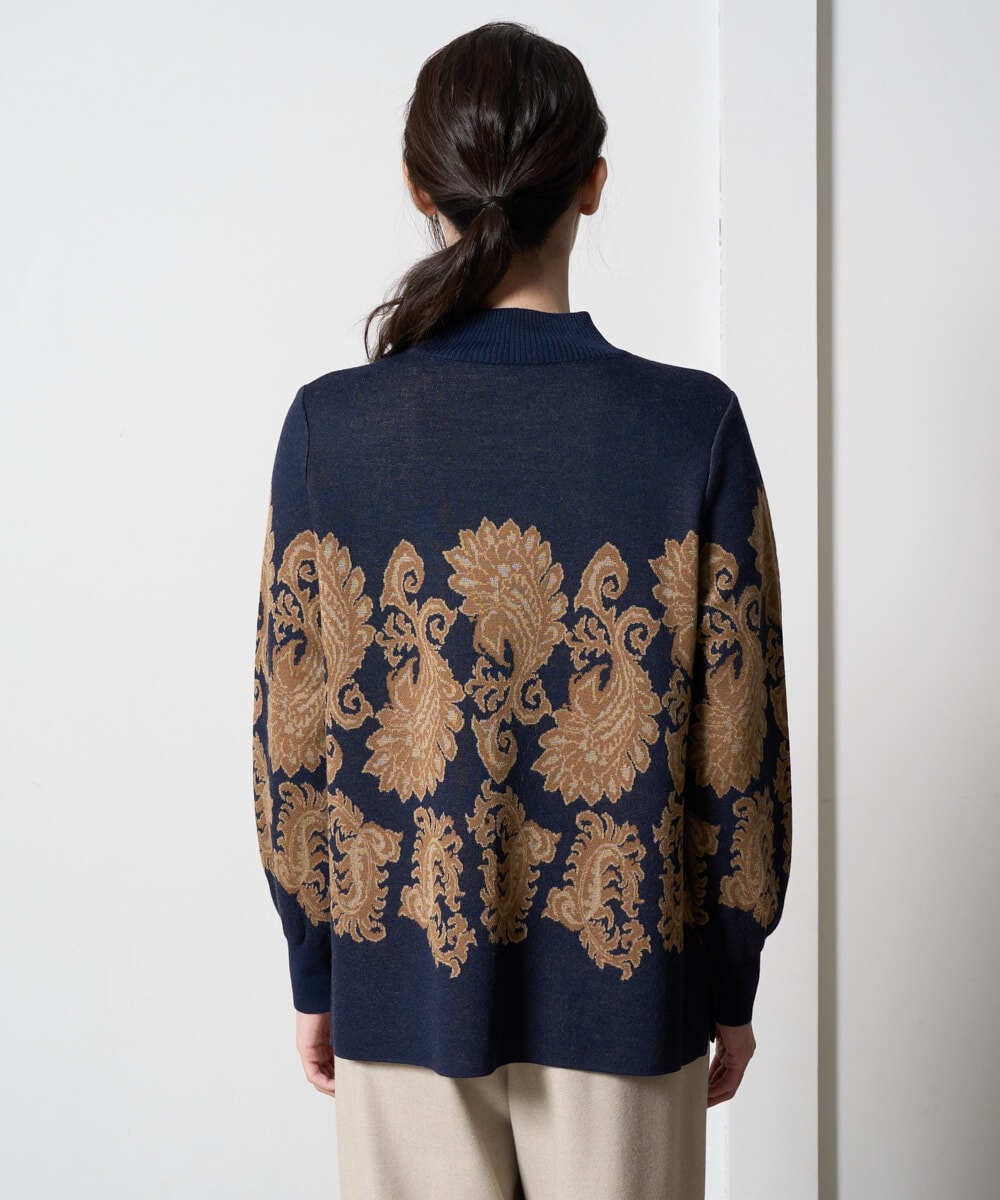 PRFAD45430 CHRISTIAN AUJARD(クリスチャン・オジャール) ペイズリージャガードニット ネイビー×ブラウン