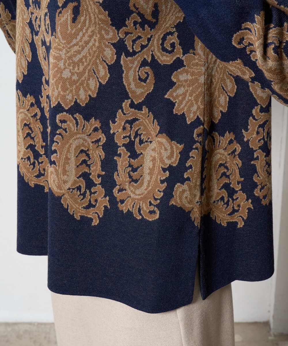 PRFAD45430 CHRISTIAN AUJARD(クリスチャン・オジャール) ペイズリージャガードニット ネイビー×ブラウン