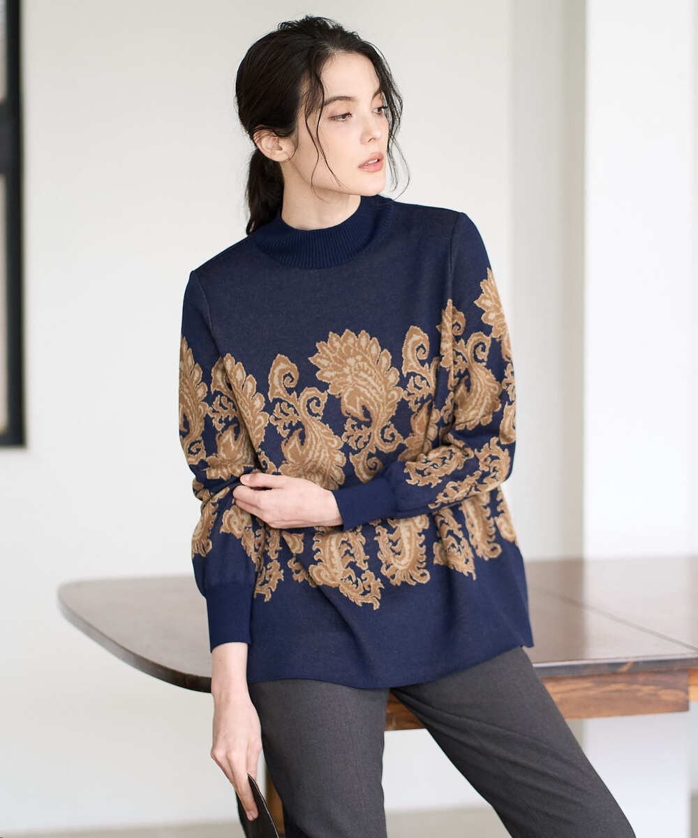 PRFAD45430 CHRISTIAN AUJARD(クリスチャン・オジャール) ペイズリージャガードニット ネイビー×ブラウン