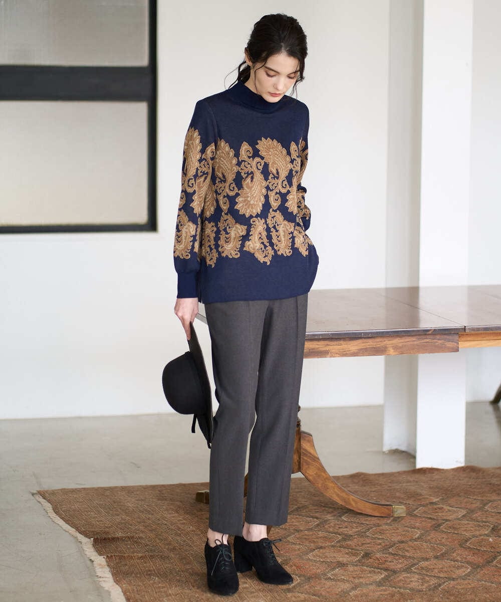 PRFAD45430 CHRISTIAN AUJARD(クリスチャン・オジャール) ペイズリージャガードニット ネイビー×ブラウン
