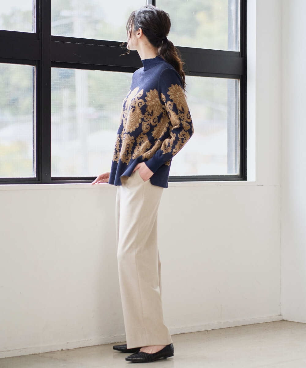 PRFAD45430 CHRISTIAN AUJARD(クリスチャン・オジャール) ペイズリージャガードニット ネイビー×ブラウン