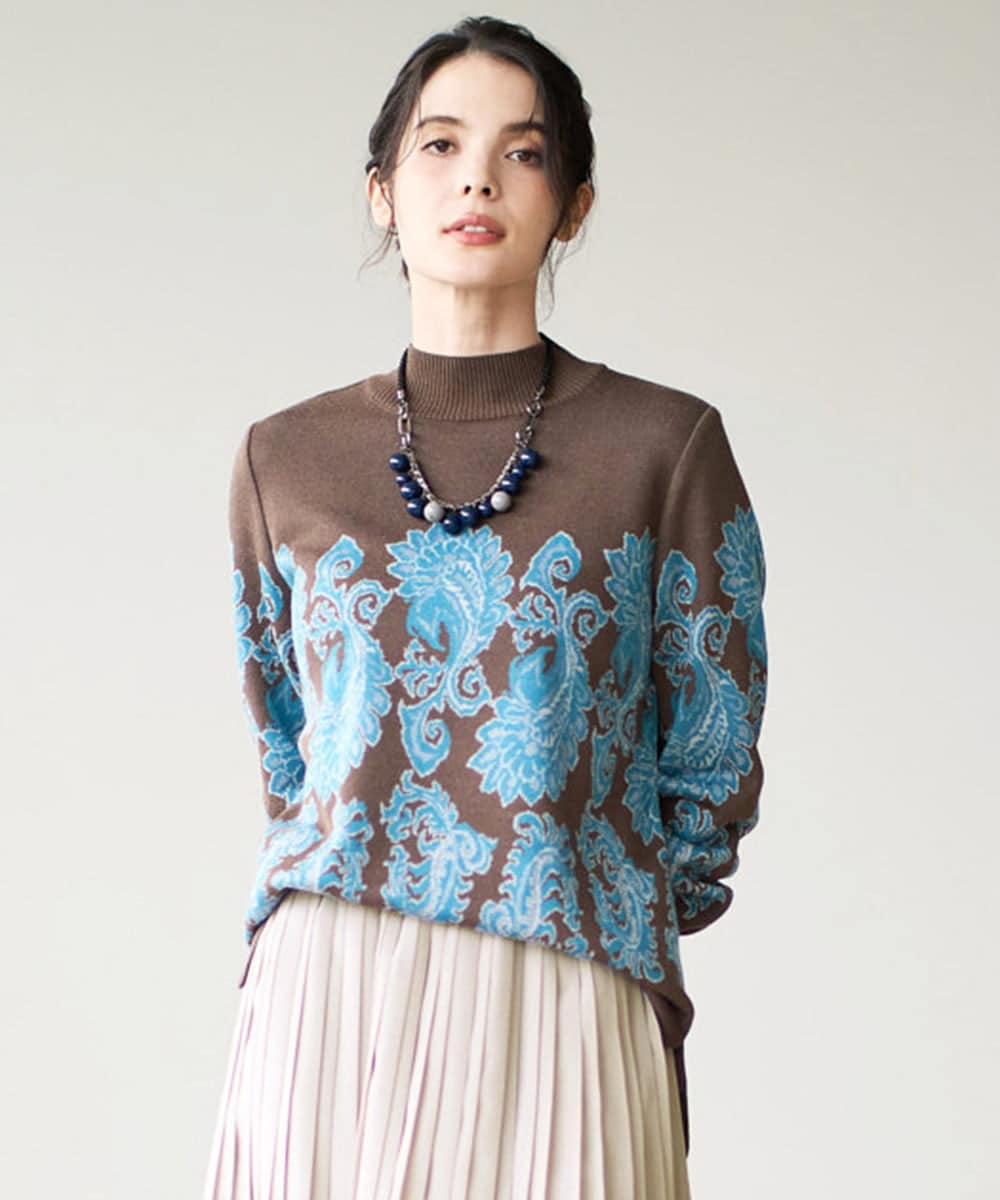 PRFAD45430 CHRISTIAN AUJARD(クリスチャン・オジャール) ペイズリージャガードニット ブラウン×ブルー