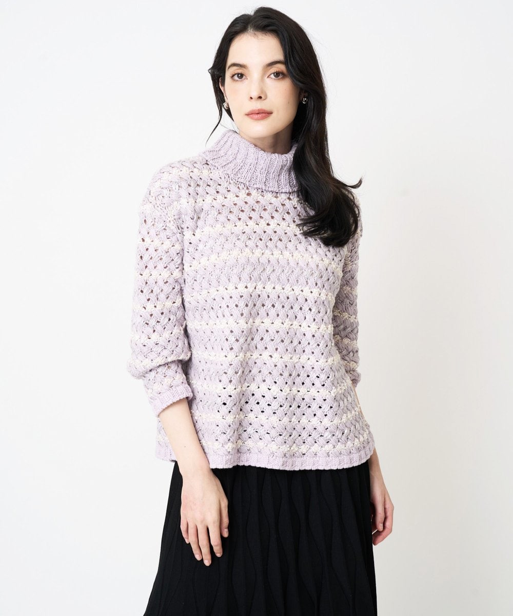 PRFCD05430 CHRISTIAN AUJARD(クリスチャン・オジャール) バスケットジャガードプルオーバーニット ラベンダー×アイボリー