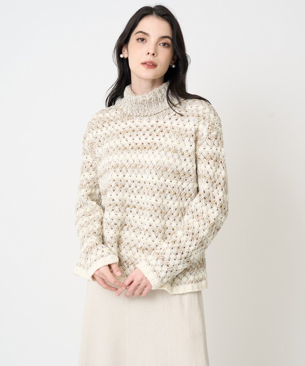 PRFCD05430 CHRISTIAN AUJARD(クリスチャン・オジャール) バスケットジャガードプルオーバーニット ベージュ×アイボリー