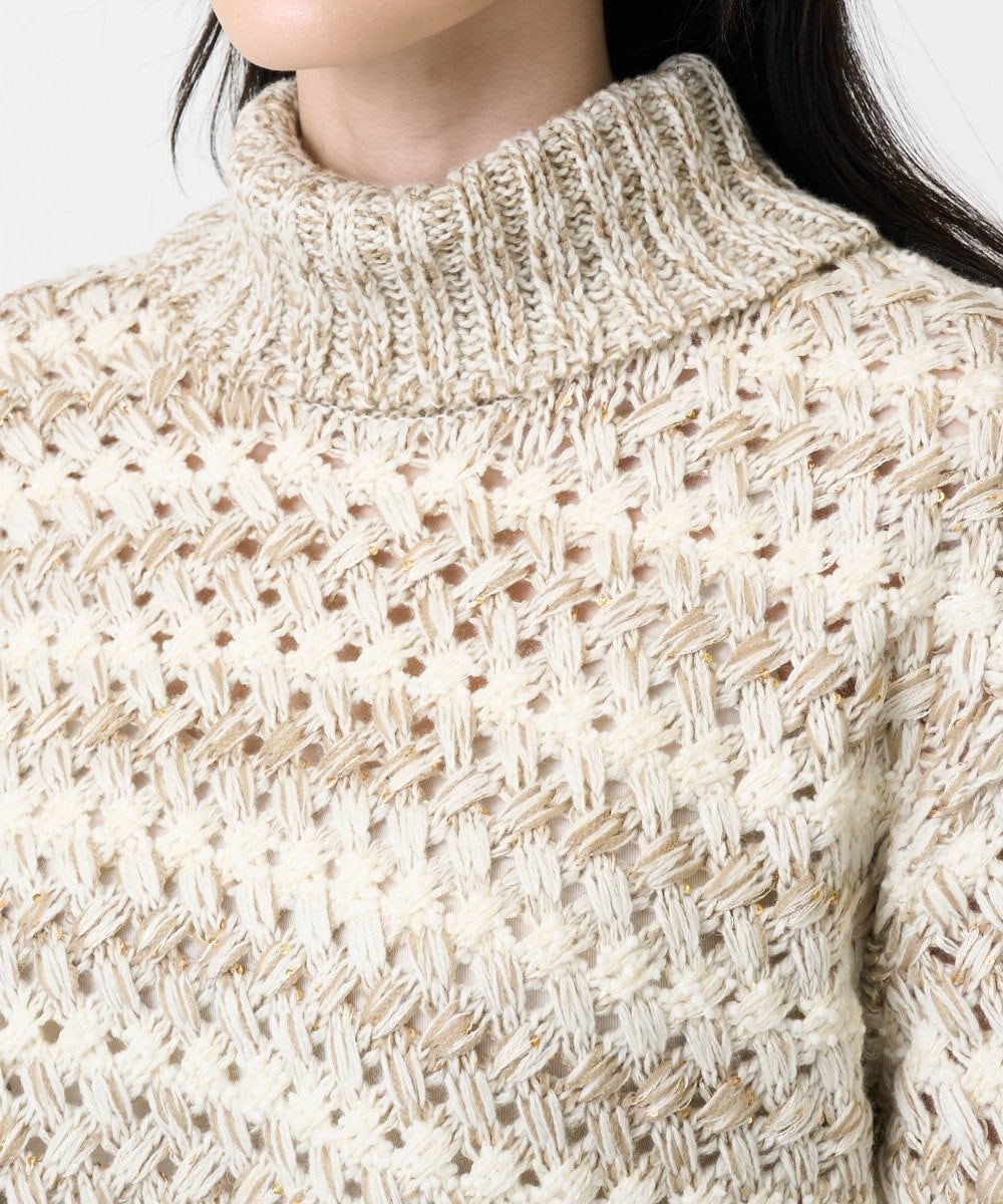 PRFCD05430 CHRISTIAN AUJARD(クリスチャン・オジャール) バスケットジャガードプルオーバーニット ベージュ×アイボリー