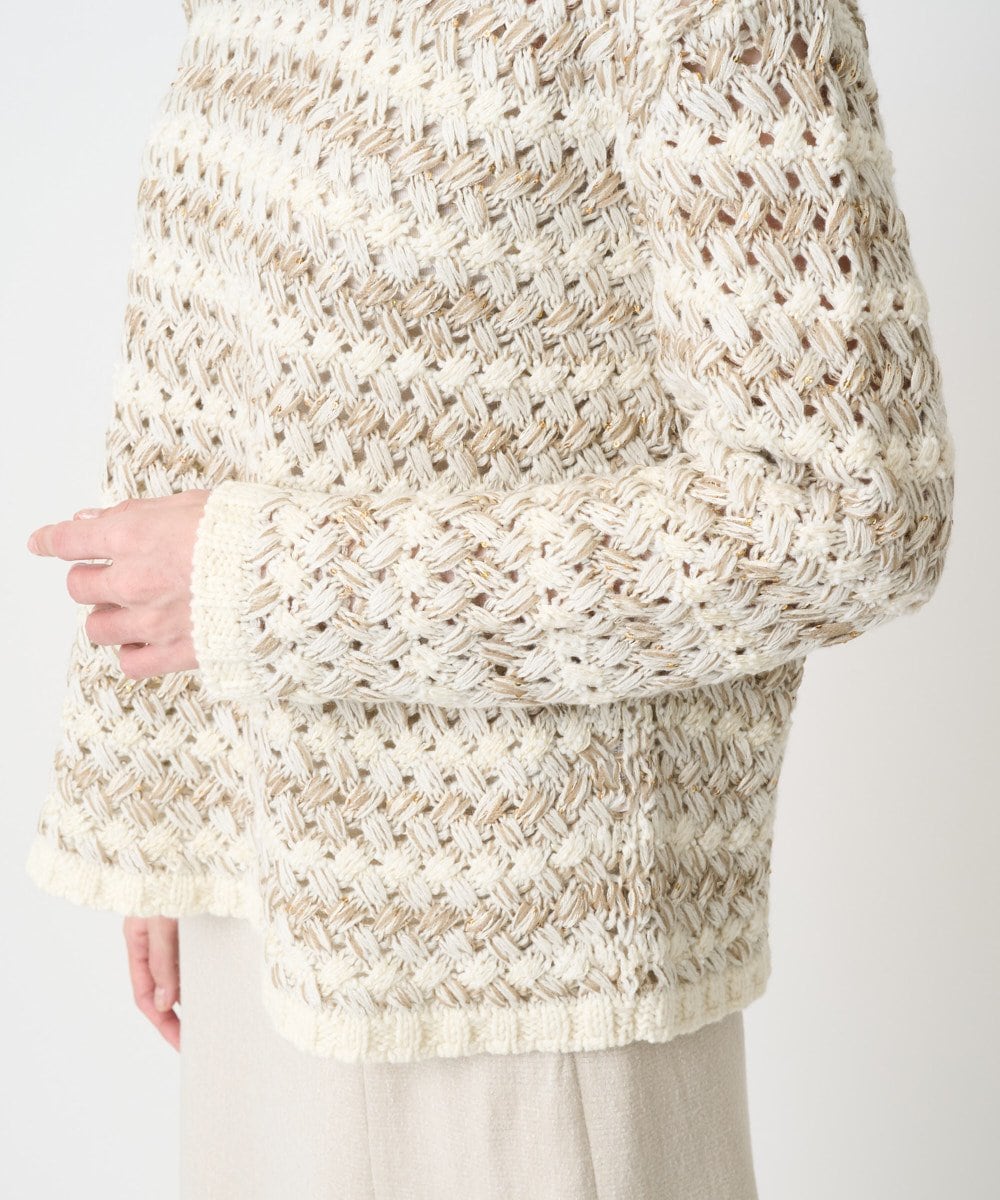 PRFCD05430 CHRISTIAN AUJARD(クリスチャン・オジャール) バスケットジャガードプルオーバーニット ベージュ×アイボリー