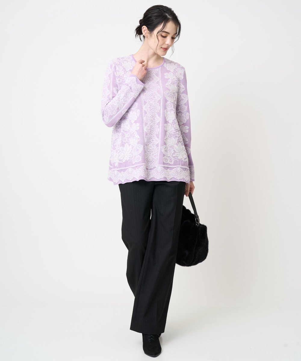 PRFCD08390 CHRISTIAN AUJARD(クリスチャン・オジャール) レーシージャガードニットプルオーバー ラベンダー