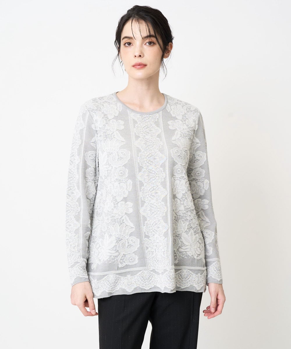 PRFCD08390 CHRISTIAN AUJARD(クリスチャン・オジャール) レーシージャガードニットプルオーバー ライトグレー