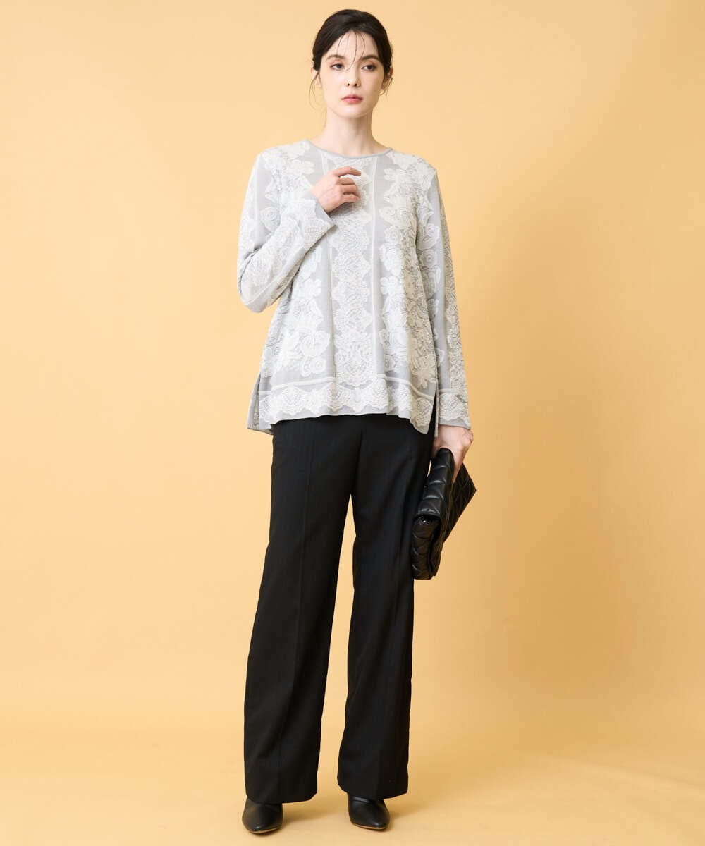 PRFCD08390 CHRISTIAN AUJARD(クリスチャン・オジャール) レーシージャガードニットプルオーバー ライトグレー