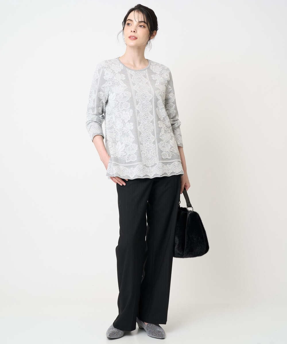 PRFCD08390 CHRISTIAN AUJARD(クリスチャン・オジャール) レーシージャガードニットプルオーバー ライトグレー