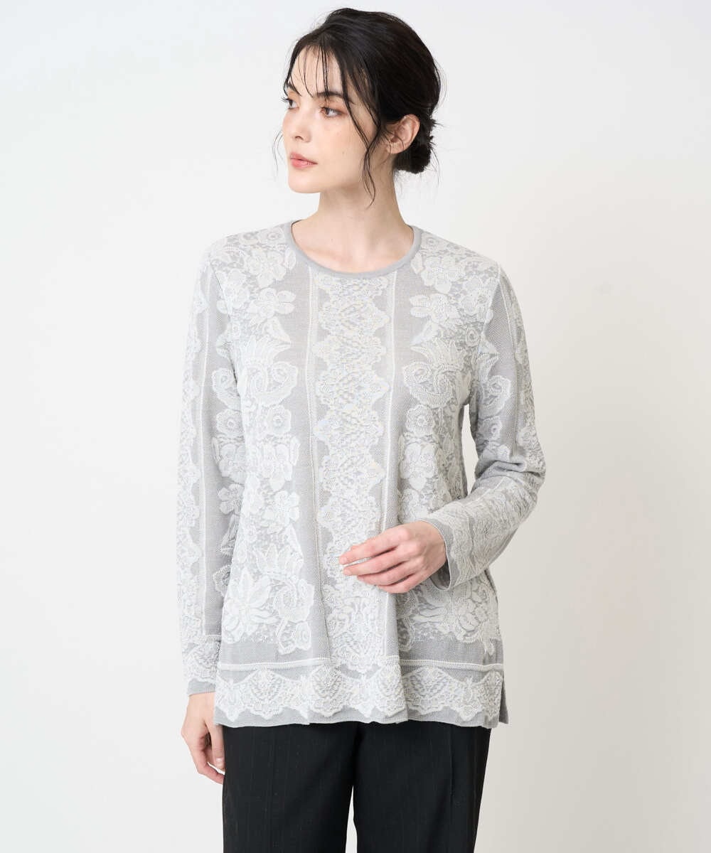 PRFCD08390 CHRISTIAN AUJARD(クリスチャン・オジャール) レーシージャガードニットプルオーバー ライトグレー