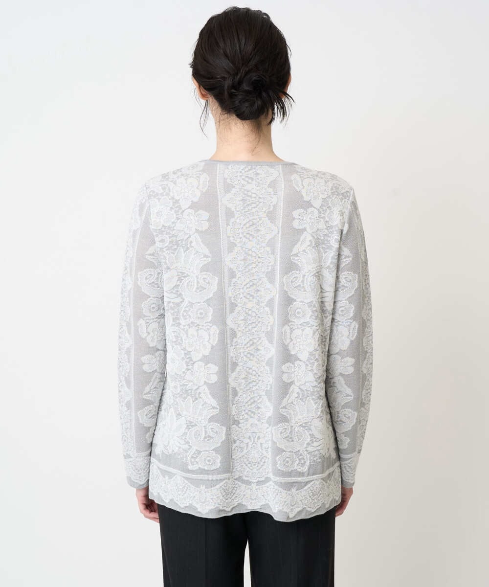 PRFCD08390 CHRISTIAN AUJARD(クリスチャン・オジャール) レーシージャガードニットプルオーバー ライトグレー