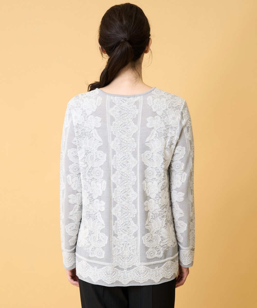 PRFCD08390 CHRISTIAN AUJARD(クリスチャン・オジャール) レーシージャガードニットプルオーバー ライトグレー