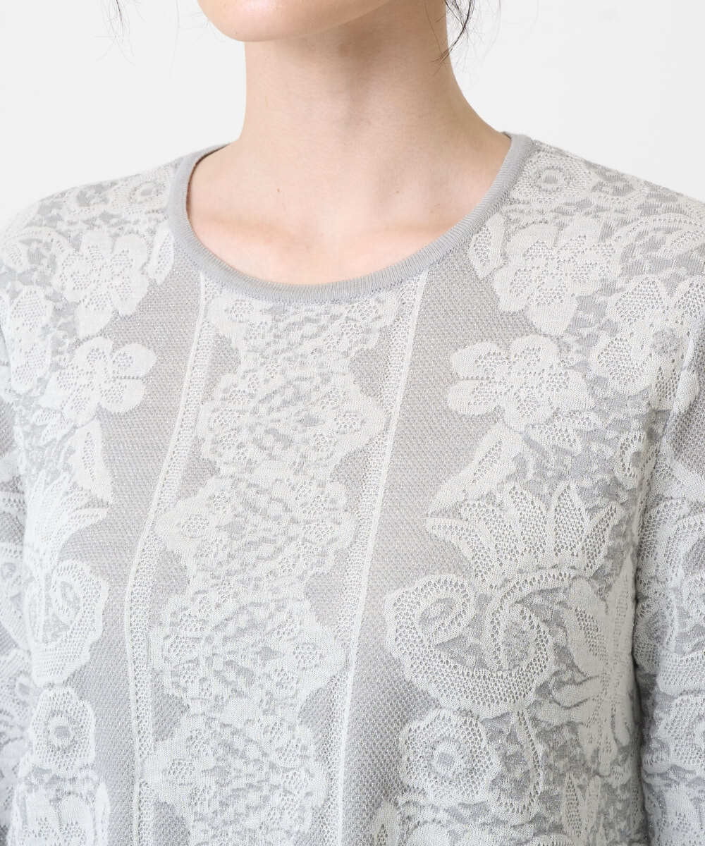 PRFCD08390 CHRISTIAN AUJARD(クリスチャン・オジャール) レーシージャガードニットプルオーバー ライトグレー