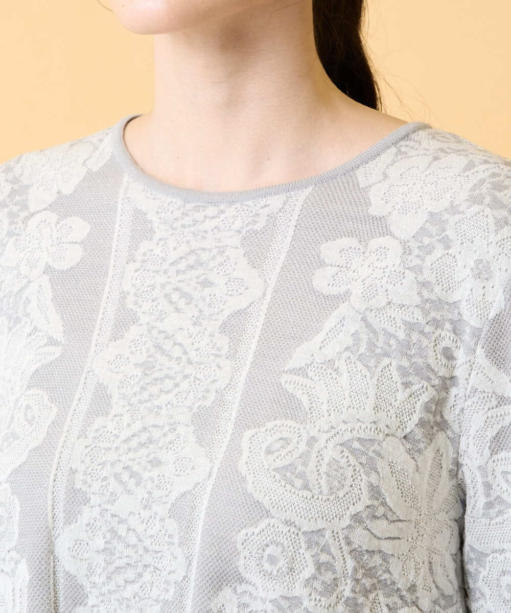 PRFCD08390 CHRISTIAN AUJARD(クリスチャン・オジャール) レーシージャガードニットプルオーバー ライトグレー