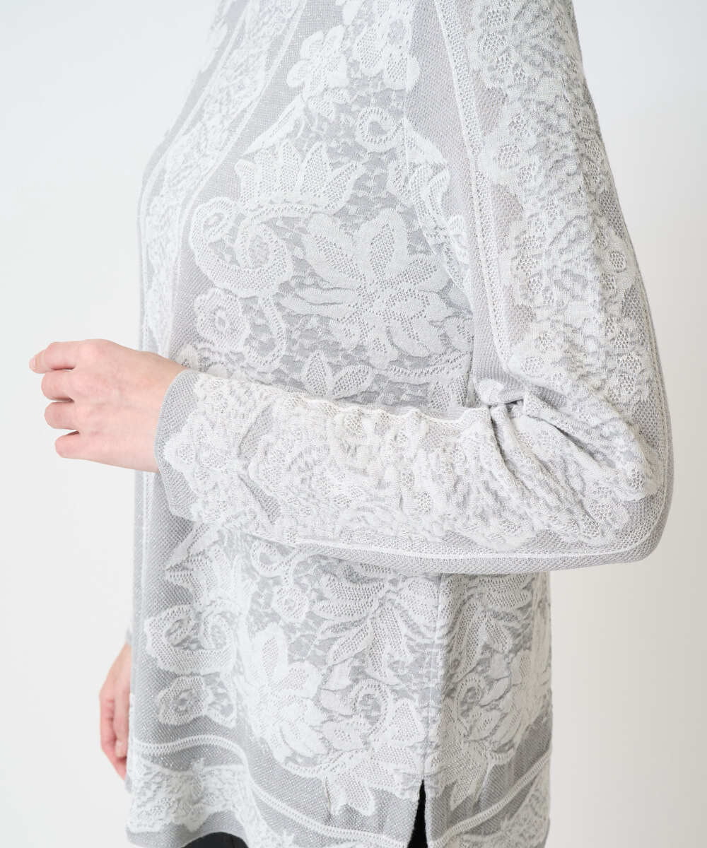 PRFCD08390 CHRISTIAN AUJARD(クリスチャン・オジャール) レーシージャガードニットプルオーバー ライトグレー