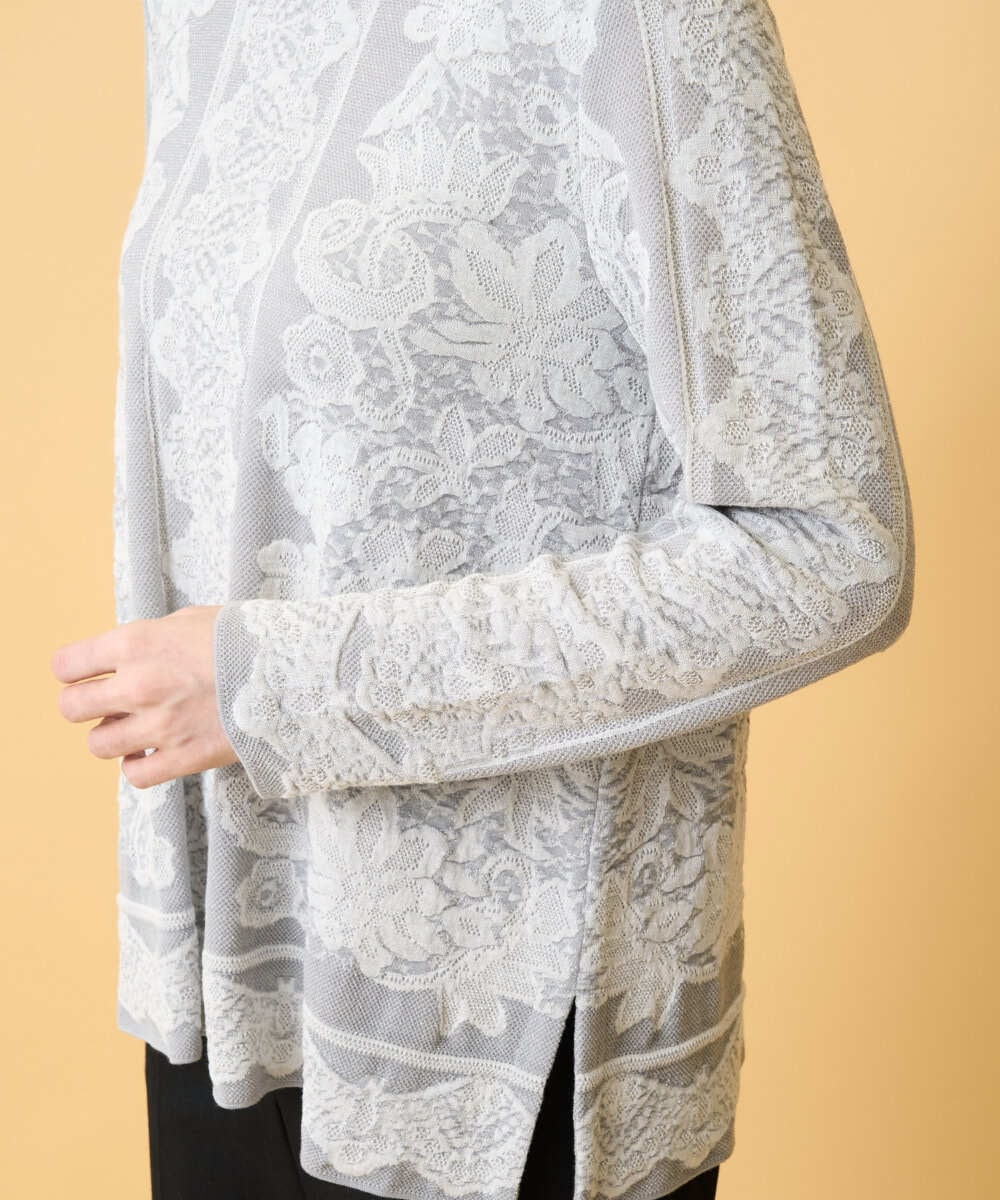 PRFCD08390 CHRISTIAN AUJARD(クリスチャン・オジャール) レーシージャガードニットプルオーバー ライトグレー