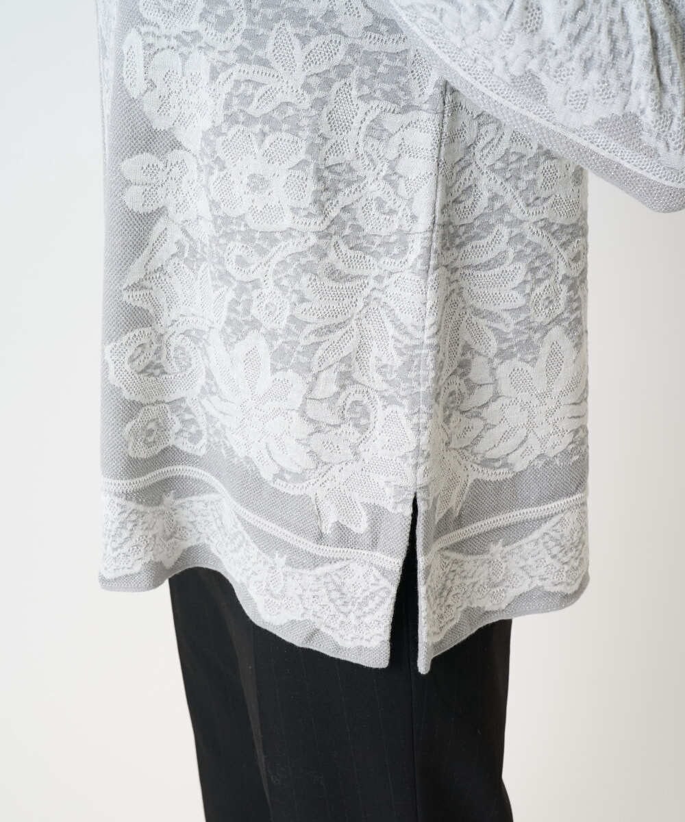 PRFCD08390 CHRISTIAN AUJARD(クリスチャン・オジャール) レーシージャガードニットプルオーバー ライトグレー