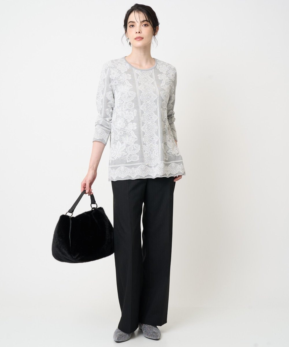 PRFCD08390 CHRISTIAN AUJARD(クリスチャン・オジャール) レーシージャガードニットプルオーバー ライトグレー