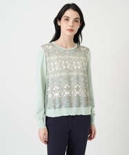 PRFEE03390 CHRISTIAN AUJARD(クリスチャン・オジャール) [アンサンブル対応]レーシーオーナメントプリントトップス グリーン系