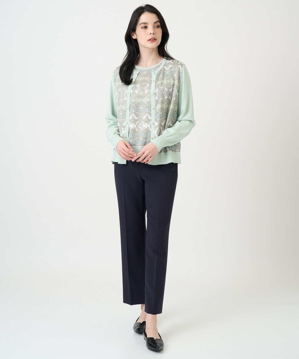 PRFEE03390 CHRISTIAN AUJARD(クリスチャン・オジャール) [アンサンブル対応]レーシーオーナメントプリントトップス グリーン系