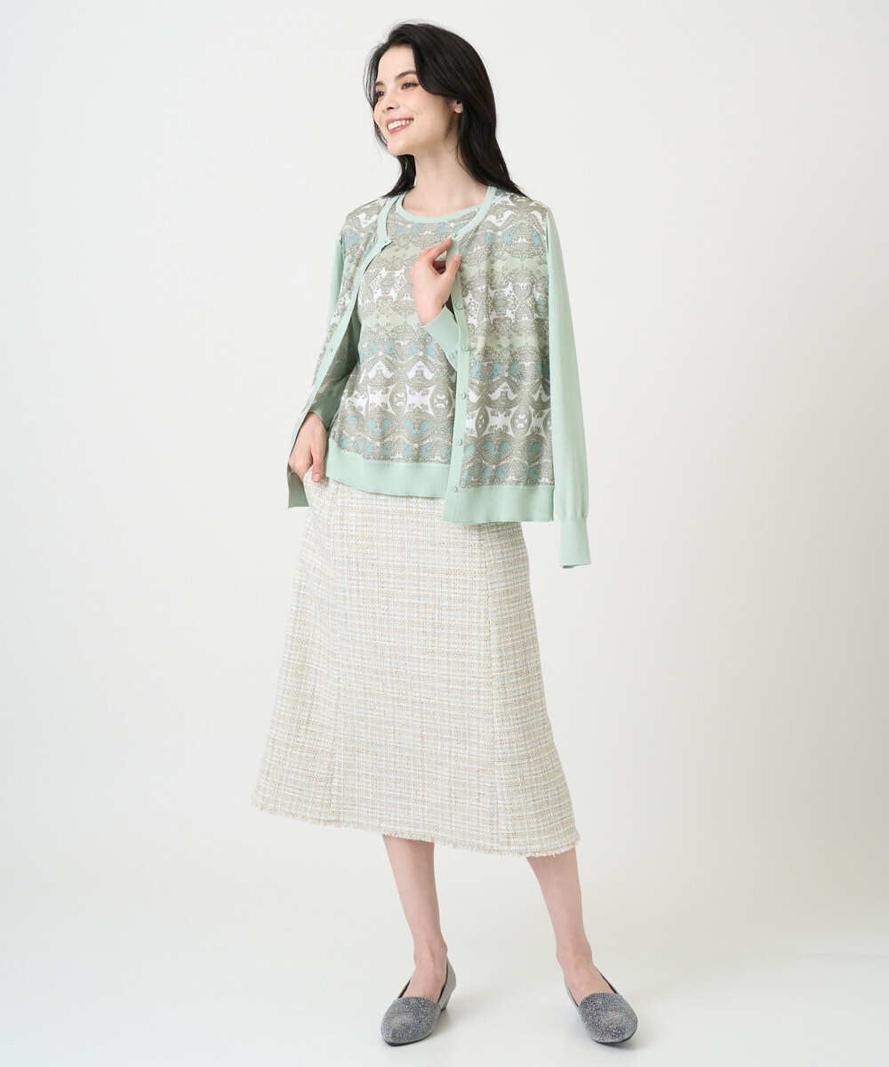 PRFEE03390 CHRISTIAN AUJARD(クリスチャン・オジャール) [アンサンブル対応]レーシーオーナメントプリントトップス グリーン系