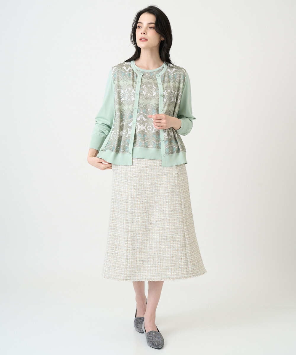 PRFEE03390 CHRISTIAN AUJARD(クリスチャン・オジャール) [アンサンブル対応]レーシーオーナメントプリントトップス グリーン系