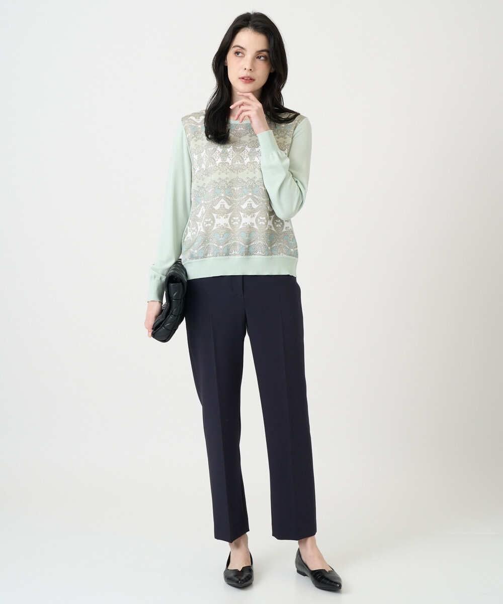 PRFEE03390 CHRISTIAN AUJARD(クリスチャン・オジャール) [アンサンブル対応]レーシーオーナメントプリントトップス グリーン系