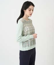 PRFEE03390 CHRISTIAN AUJARD(クリスチャン・オジャール) [アンサンブル対応]レーシーオーナメントプリントトップス グリーン系