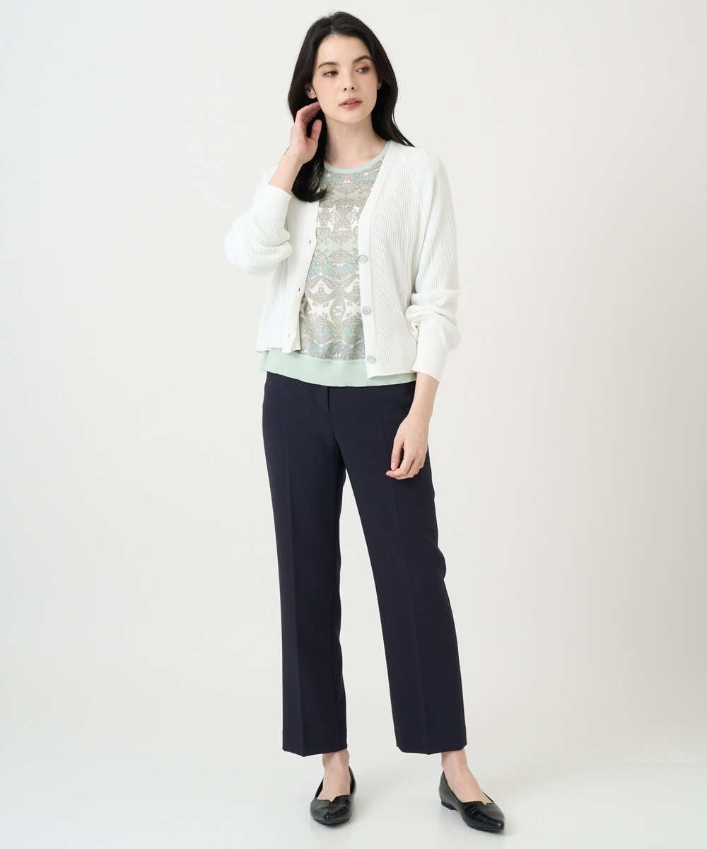 PRFEE03390 CHRISTIAN AUJARD(クリスチャン・オジャール) [アンサンブル対応]レーシーオーナメントプリントトップス グリーン系