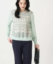 PRFEE03390 CHRISTIAN AUJARD(クリスチャン・オジャール) [アンサンブル対応]レーシーオーナメントプリントトップス グリーン系