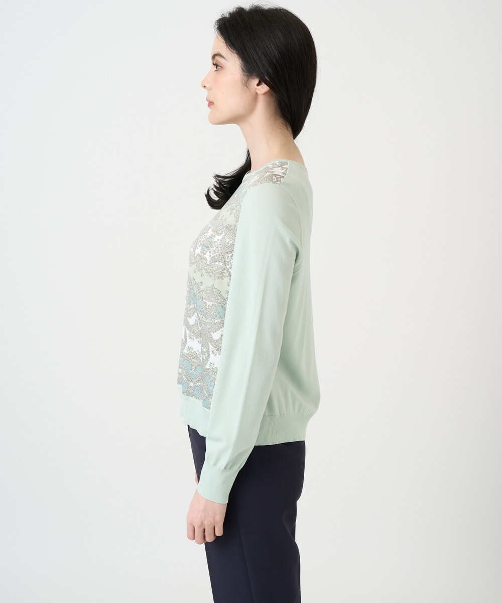 PRFEE03390 CHRISTIAN AUJARD(クリスチャン・オジャール) [アンサンブル対応]レーシーオーナメントプリントトップス グリーン系