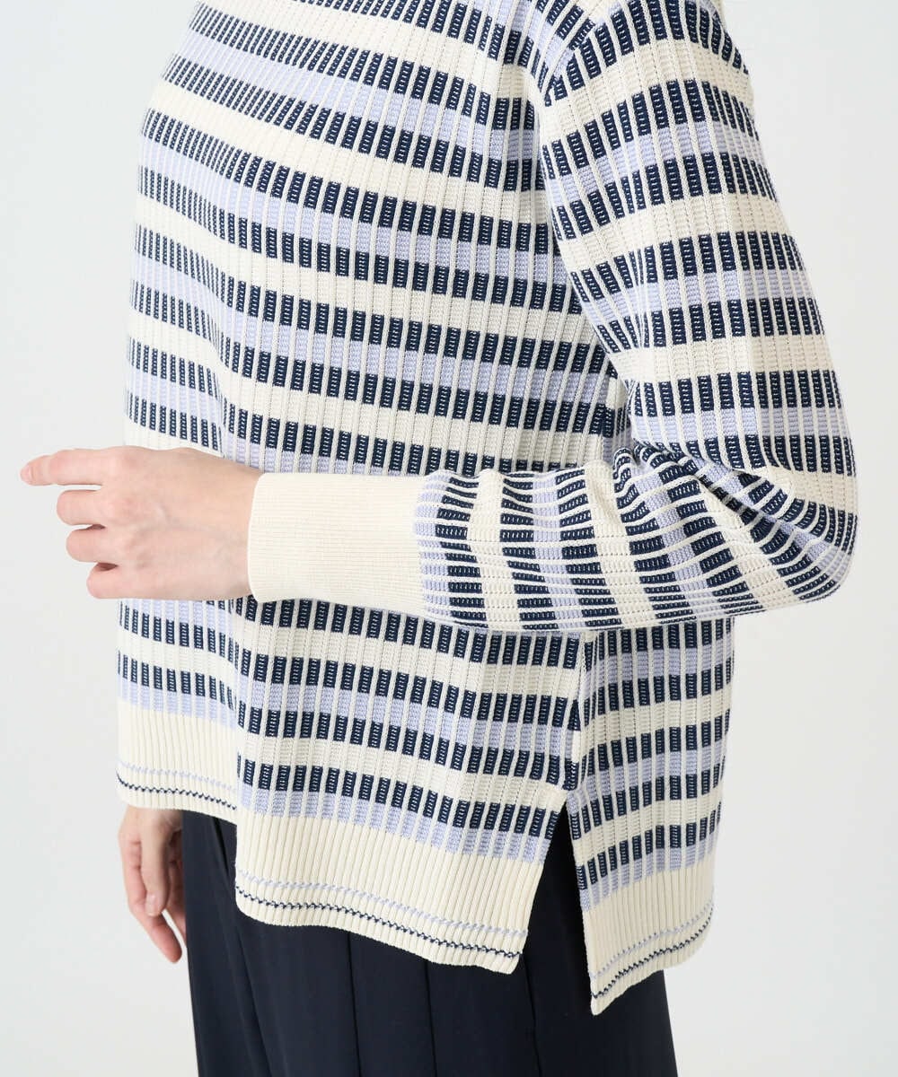 PRFEE20360 CHRISTIAN AUJARD(クリスチャン・オジャール) タックボーダーニットプルオーバー ネイビー