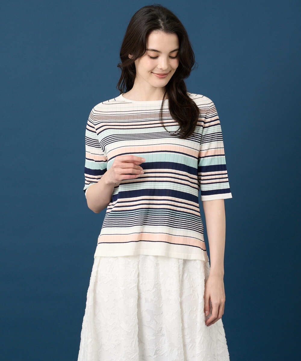 PRFGD27270 CHRISTIAN AUJARD(クリスチャン・オジャール) マルチボーダーニットプルオーバー ピンク系