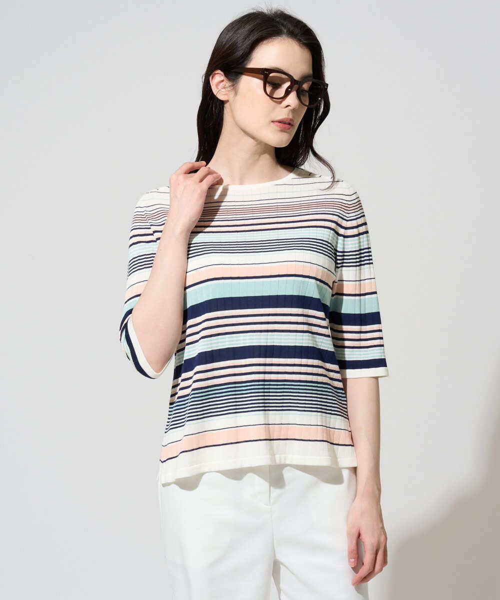 PRFGD27270 CHRISTIAN AUJARD(クリスチャン・オジャール) マルチボーダーニットプルオーバー ピンク系